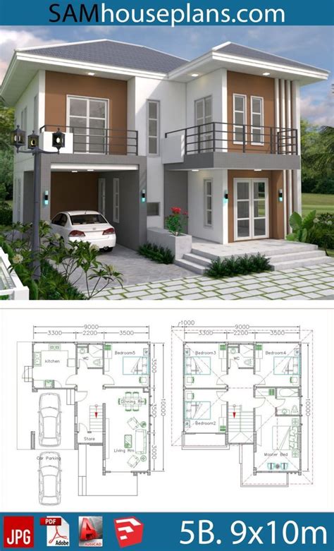 House Plans 9x10m With 5beds Sam House Plans Model