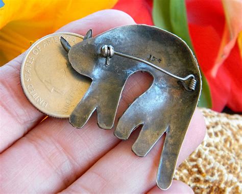Vintage Cat Brooch Pin Human Face Stylized Bumpy Sterling Silver 925