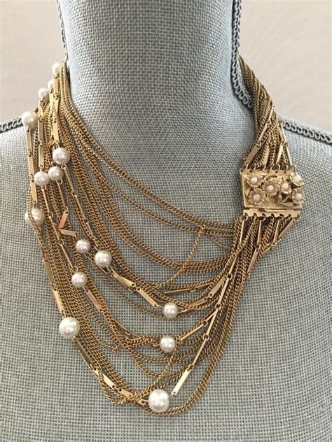 Vintage Pearl Gold Bib Necklace Stunning High End Super Quality