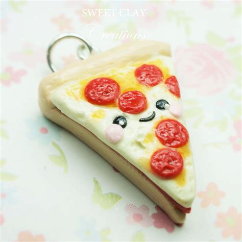 Pepperoni Pizza Kawaii Charm Polymer Clay Miniature Food Jewelry
