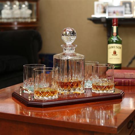Personalized Galway Crystal Longford Square Decanter Tray Set Irish Crystal Whiskey Decanter