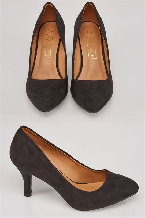 Black Comfort Insole Suedette Court Shoe In E Fit Size 4e 5e 6e 7e