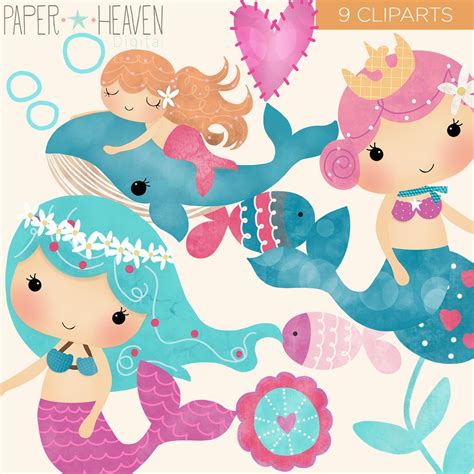 Cute Mermaids Clipart Girl Clipart Mermaid Clipart Etsy