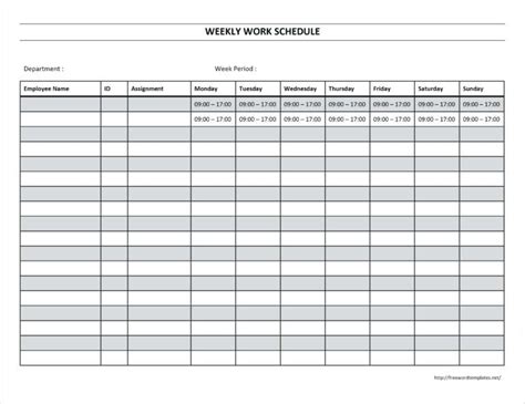 Monthly Work Schedule Template Printable Inside Blank