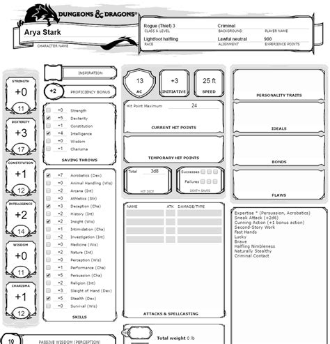 Dnd Printable Character Sheet