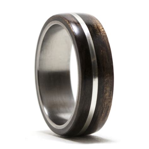 Bentwood Ring Redwood Burl Woffset Sterling Silver Inlay On Titanium Ring Core Wood Ring