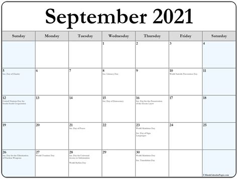 Collection Of September 2021 Calendars With Holidays