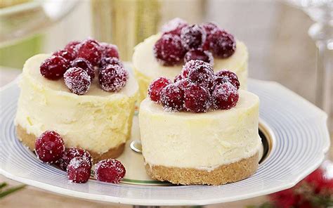 White Chocolate Cheesecakes With Frosted Cranberries