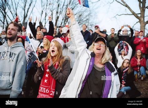 Trump Supporters Cheer As They Listen To The National Anthem During The