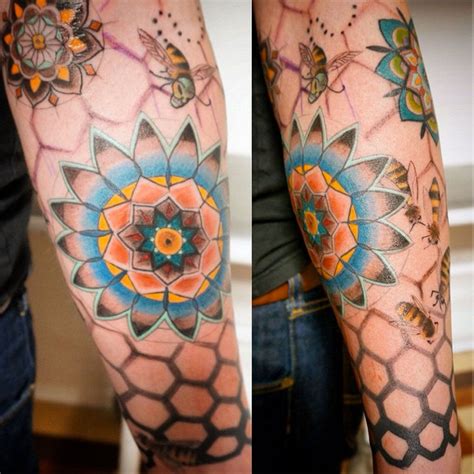 Tribute To Bees With Floral Mandalas And Honeycomb By Barbara