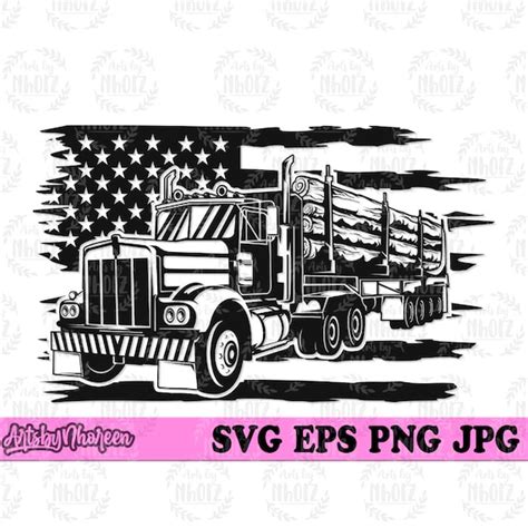 Us Logging Truck Svg Lumberjack Company Logo Stencil Wood Etsy