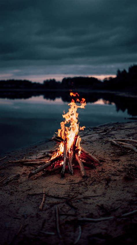 Camping Fire Near Lake Iphone Wallpaper Iphone Wallpapers