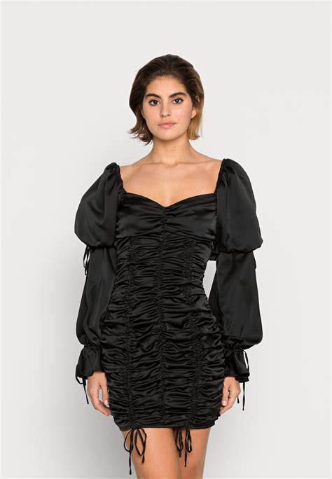 Missguided Ruched Puff Sleeve Mini Dress Cocktailklänning Black Svart