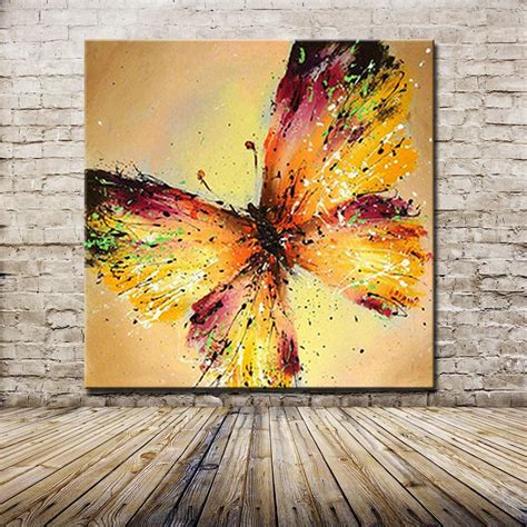 Hand Painted Yellow Butterfly Canvas Wall Art