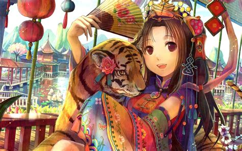 Anime Girl With Tiger Cub Wallpaper Anime Wallpaper Better