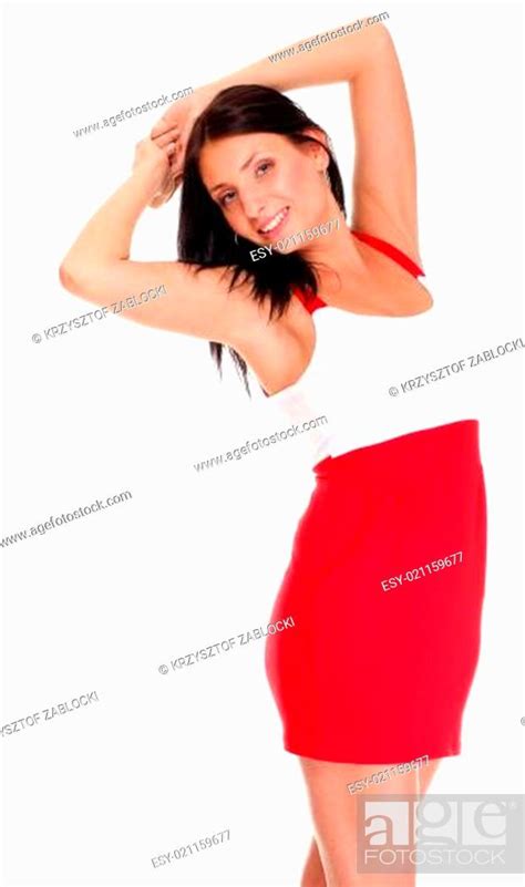 Sexy Latin Woman In Short Red Hot Dress Stock Photo Picture And Low
