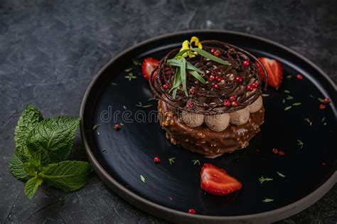 French Chocolate Dessert Laid Out On A Plate Stock Image Image Of
