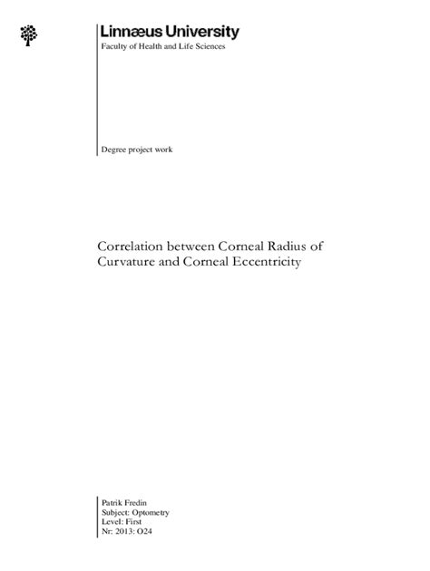 Fillable Online Correlation Between Corneal Radius Of Curvature And