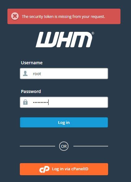 Security Token Missing Error When Accessing Cpanel Webmail Or Whm