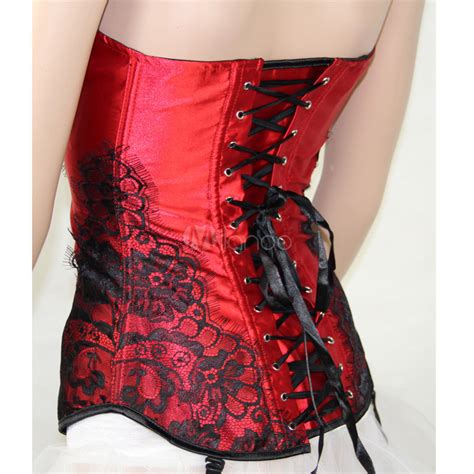 Sexy Red Front Button Satin Womens Overbust Corset