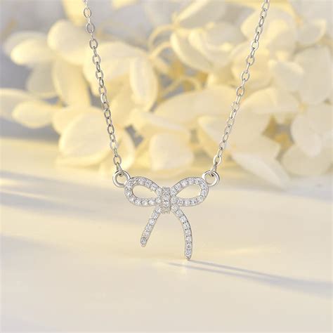 Satın Alın Sterling Silver And Diamond Bow Necklace Temperament Fashion