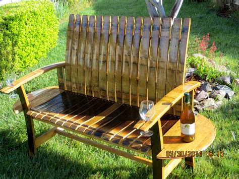 Wine Barrel Stave Bench With Side Tables And Wine Glass Holder
