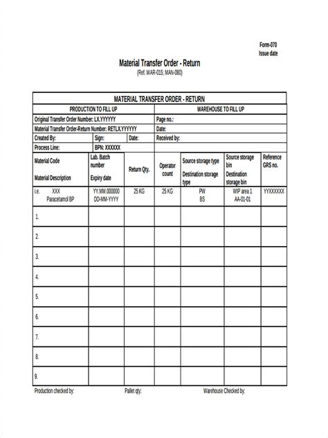 Free 5 Material Transfer Forms In Ms Word Pdf