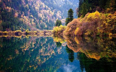 Hd Wallpaper Body Of Water Under White Clouds Lake Bench Landscape