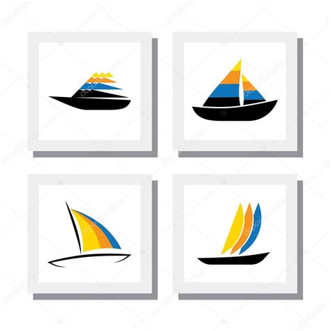 Conjunto De Diseños De Logotipo De Barcos De Colores Iconos De