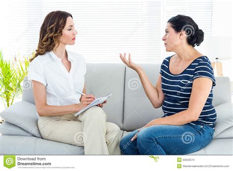 Depressed Woman Talking With Her Therapist Stock Photo - Image of ...