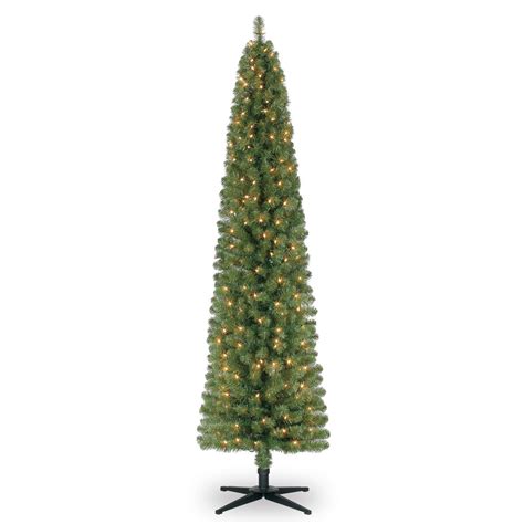 7 Ft Pre Lit Green Pencil Artificial Christmas Tree Clear Lights By