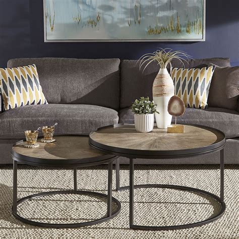 Kalalou round nesting tables w/rope accent, set of 2. Grey Oak Finish Round Nesting Coffee Table - iNSPIRE Q Home