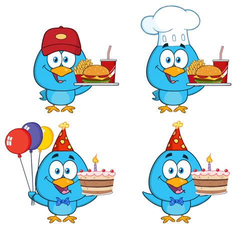 Cute Blue Bird Cartoon Character Premium Vector