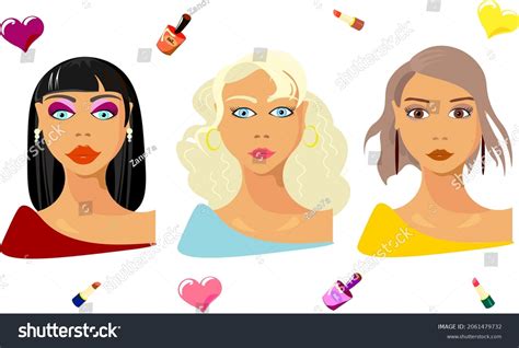 illustration vector set portraits girls brunettes stock vector royalty free 2061479732