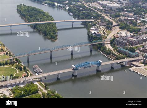 Aerial View Of Three Bridges Crossing The Tennessee River In Downtown