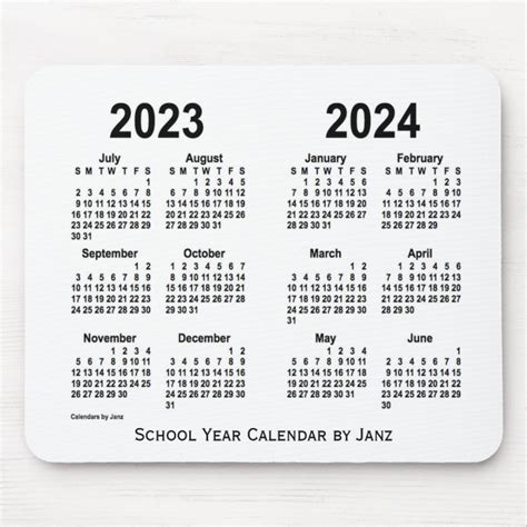 2023 2024 White School Calendar By Janz Mouse Mat Uk