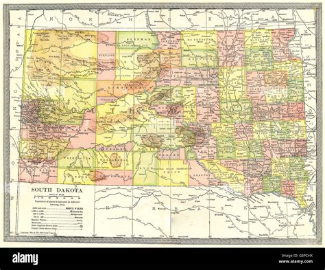 Mapa Del Estado De Dakota Del Sur Los Condados 1907 Fotografía De