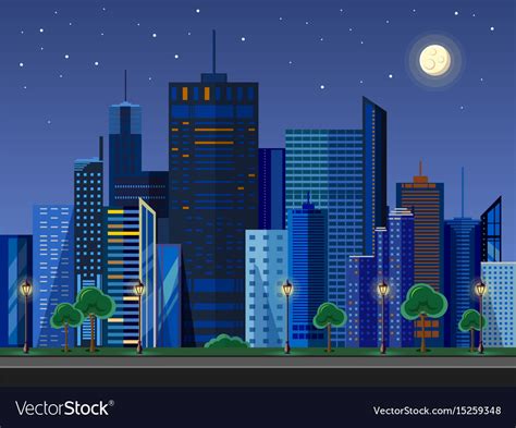 Flat Style Modern Design Of Urban Night City Vector Image