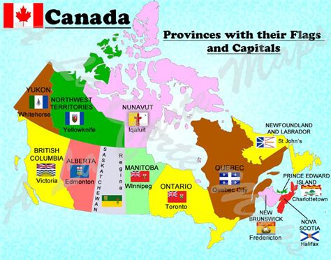 Digital Map Of All Canadian Provinces With Their Flags And Their