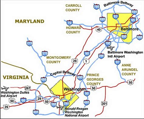 Washington Dc Airports Map Dc Airports Map District Of Columbia Usa