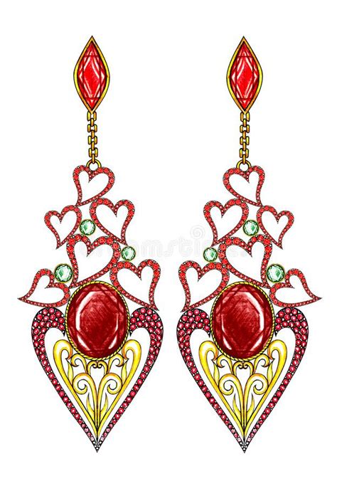 Jewelry Design Art Vintage Mix Fancy Heart Earrings Stock Illustration