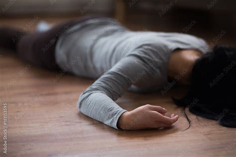 Dead Woman Body Lying On Floor At Crime Scene Stock Photo Adobe Stock