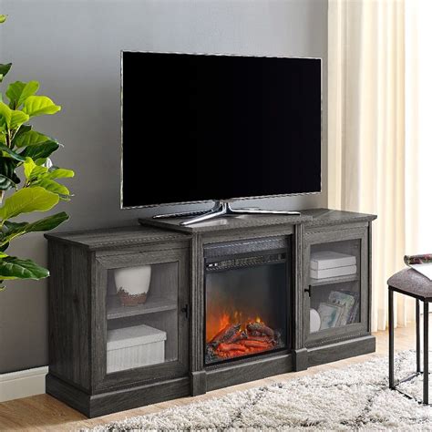 Classic Tiered Top Fireplace Tv Console In Slate Grey Walker