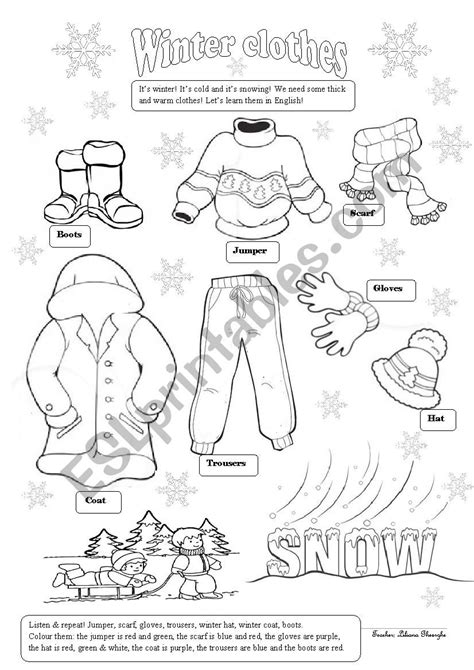 Winter Clothes Esl Worksheet By Christofor