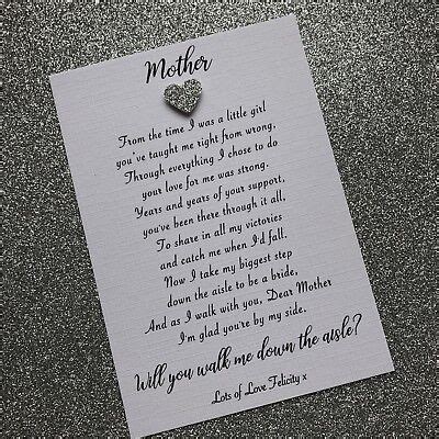 Personalised Mother Walk Me Down The Aisle Mother Give Me Away Poem Card Ebay