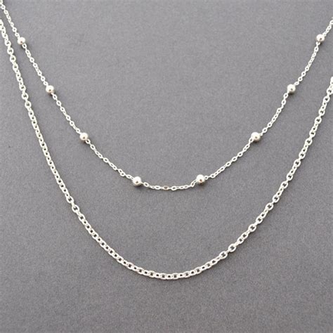 Silver Double Chain Dainty Necklace Multi Layer By Jewelmango