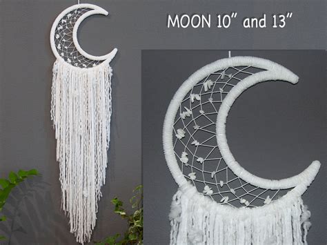 Large Crescent Moon Dreamcatcher With Crystals White Moon Etsy
