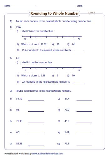 Rounding Decimals Worksheets