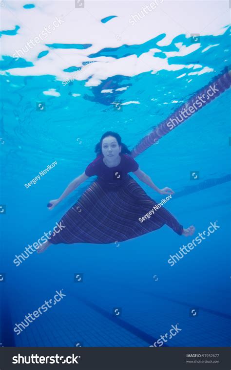 Woman Swimming Pool Clothes Underwater Shoot Foto Stok 97932677 Shutterstock