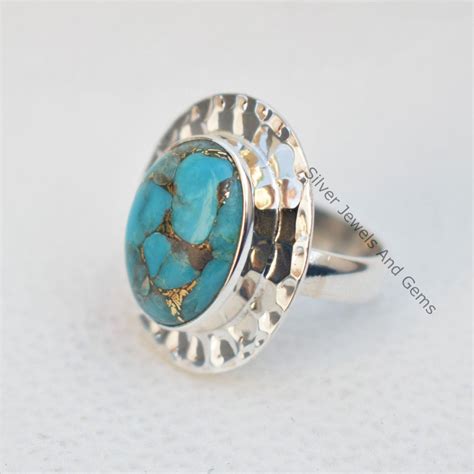 Natural Copper Turquoise Ring Handmade Silver Ring Etsy